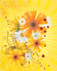 黄色背景花卉背景矢量素材图片