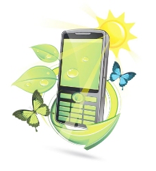 绿色环保手机绿叶水滴水珠蝴蝶图片