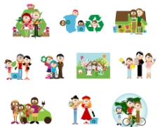 卡通幸福家庭生活时尚绿色环保主题图片