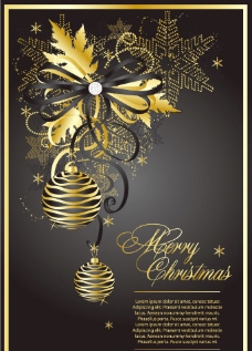 潮流素材金色动感圣诞背景底纹蝴蝶结边框金色枫叶星星图片