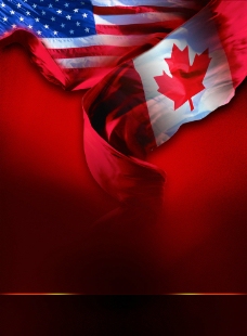 美国加拿大国旗绸带背景图片