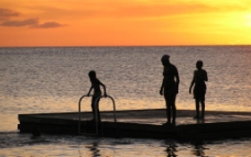 荷兰Curacao黄昏当地人游泳图片