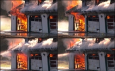 篝火房屋着火的高清素材图片