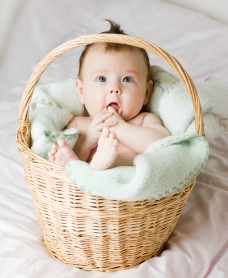 可爱的宝宝篮子里的可爱宝宝婴儿图片