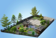 景观设计花园鸟瞰效果图全套模型带贴图带后期图片